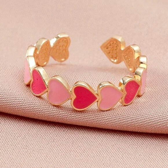 ONE LEFT---- Adjustable Colorful Heart-Shaped Inlaid Copper Ring - Picture 2 of 4